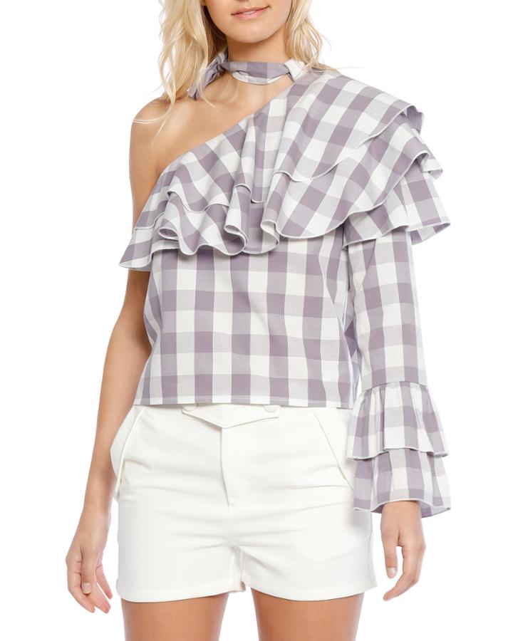 Diana One-shoulder Tie-neck Ruffle Top