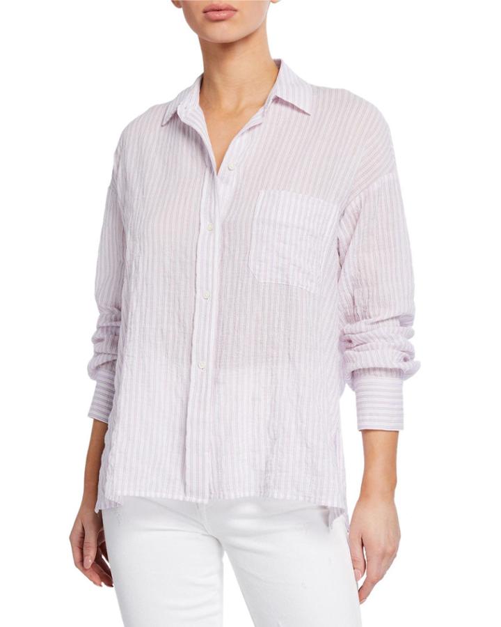 Double Bar Stripe Button-down Long-sleeve Boxy