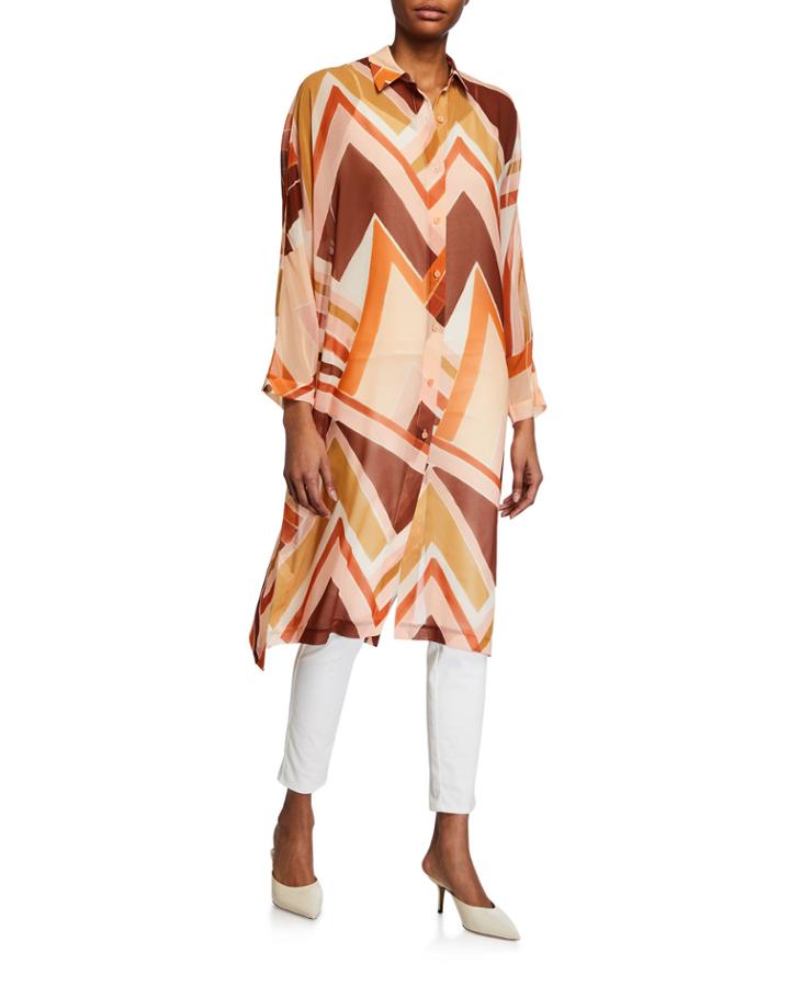 Kyrie Geometric-print Button-down Duster