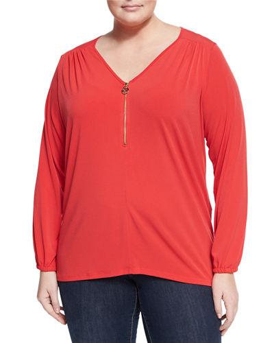 Zip-front V-neck Top,