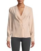 Shields Silk Drape-front Long-sleeve Blouse