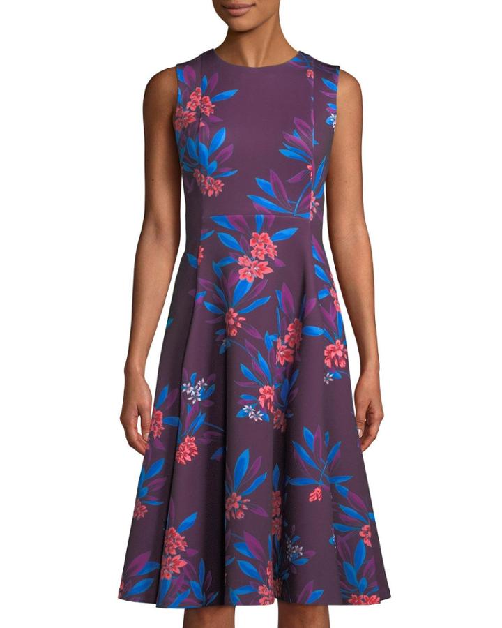 Hibiscus-print Sleeveless Fit-&-flare Dress