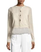 Tulle-trim Cardigan, Brown/white