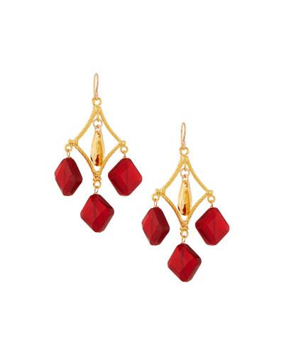 Golden Ruby Crystal Drop Earrings