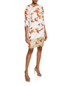 3/4-sleeve Karminspint-print Shift Dress,