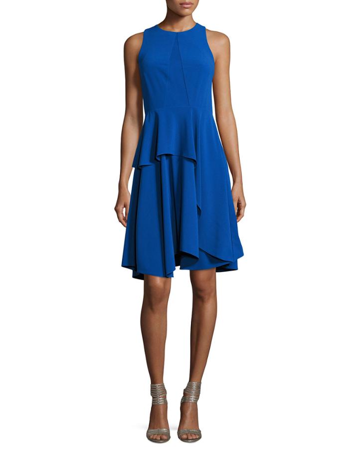 Sleeveless Round-neck Sheer-insert Crepe Cocktail Dress