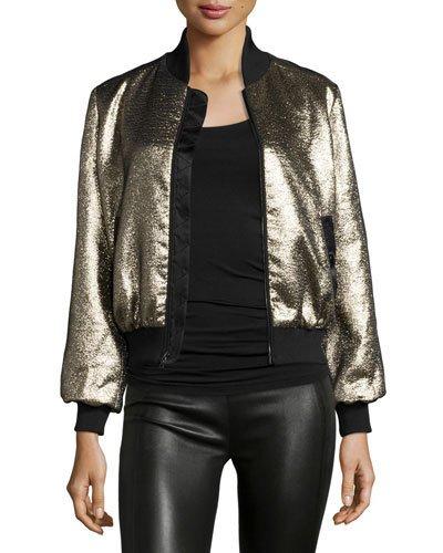 Allura Metallic Bomber Jacket, Black/gold