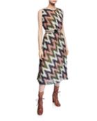 Metallic Zig Zag Sleeveless Belted Plisse