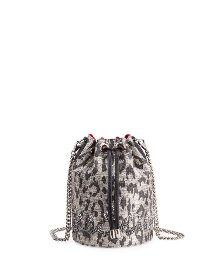Metallic Leopard-embossed Bucket Bag