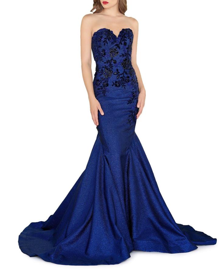 Strapless Lace-detailed Trumpet Gown
