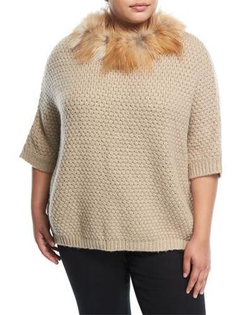 Waffle-knit Fox-trim Sweater,