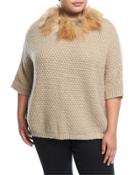 Waffle-knit Fox-trim Sweater,