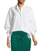 Button-front Cinched Cotton Poplin