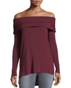 Off-the-shoulder Long Knit Tee, Ruby