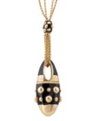 18k Enamel Link Pendant Necklace W/ Diamonds, Black