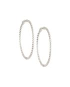 14k White Gold Thin Diamond Hoop Earrings,