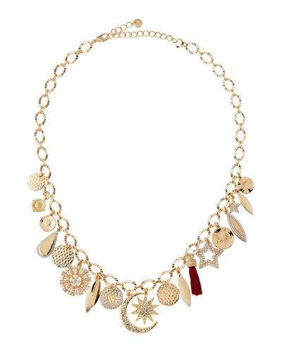 Mixed Charm Necklace W/ Crystals