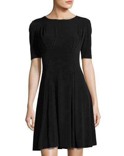 Pleated Fit & Flare Dress, Black