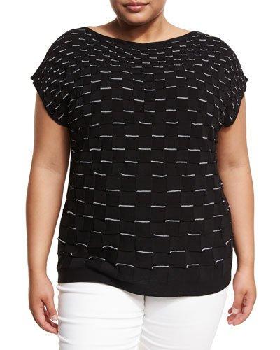 Grid Jacquard High-neck Sleeveless Sweater,