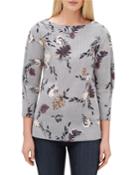 Caddie Artisan Bouquet 3/4-sleeve Bateau-neck Stretch Cotton Blouse