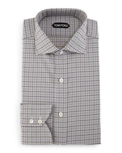Mini-tattersall Long-sleeve Sport Shirt, Black/white