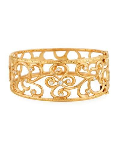 18k Rose Gold Open Scroll Cuff Bracelet W/ Diamonds