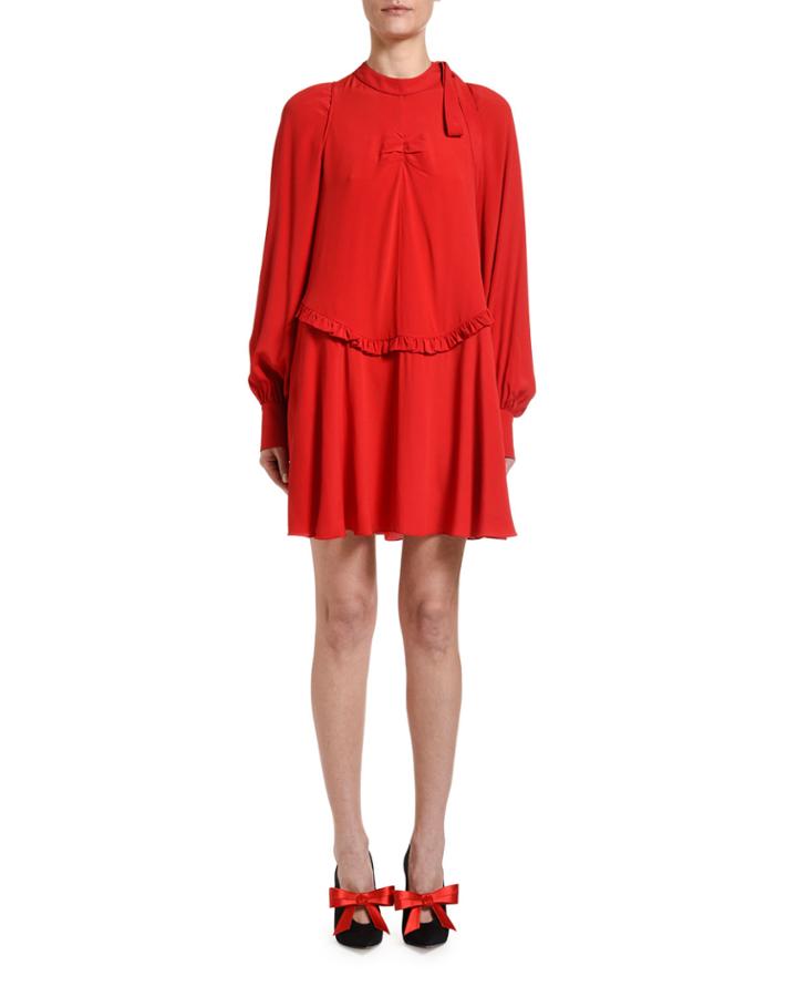 Mock-neck Long-sleeve Mini Keyhole Dress