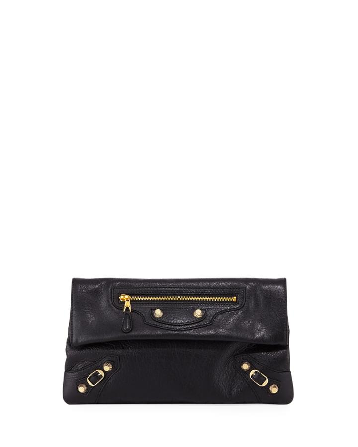 Giant 12 Golden Leather Envelope Clutch Bag