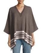 Cashmere-blend Border-stripe Poncho, Toast