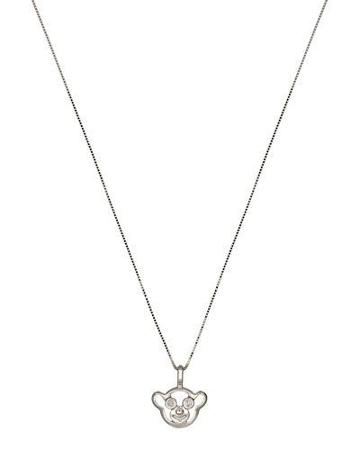 18k White Gold Special Moments Teddy Bear Pendant Necklace W/ Diamond