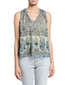 Floral Print Ruched Sleeveless Blouse
