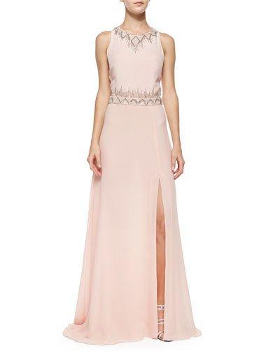 Sleeveless Geo-bead-trim Gown