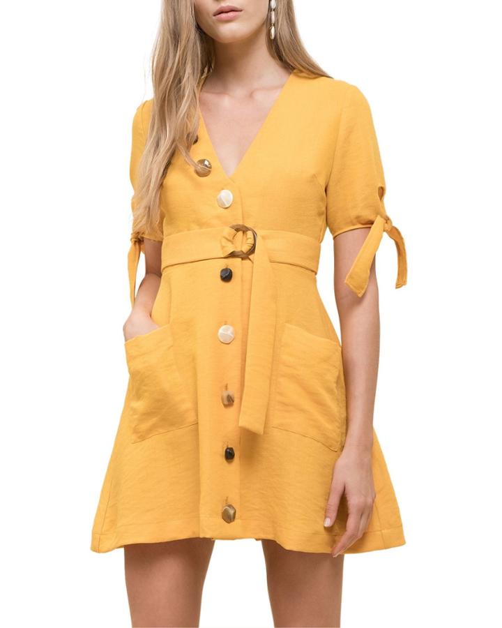 Sleeve-tie Button-front A-line Dress