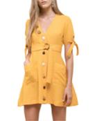 Sleeve-tie Button-front A-line Dress