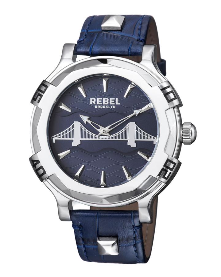 Men's 48mm Brooklyn Bridge Leather Watch, Blue/steel