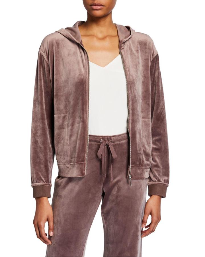 Velour Zip-front Hoodie