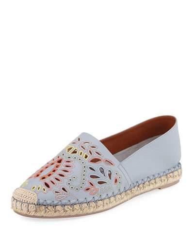 Embroidered Smooth Flat Espadrille, Blue