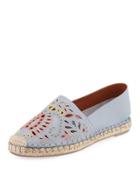 Embroidered Smooth Flat Espadrille, Blue