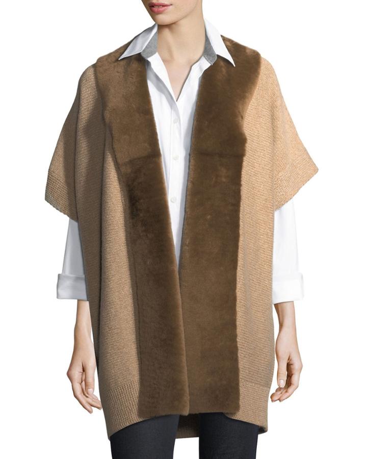 Shearling Fur-trimmed Oversized Cardigan