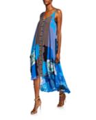 Kara Mixed-print Scoop-neck Sleeveless High-low Dress W/