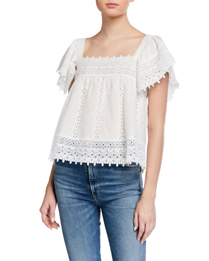 Eyelet Square-neck Top