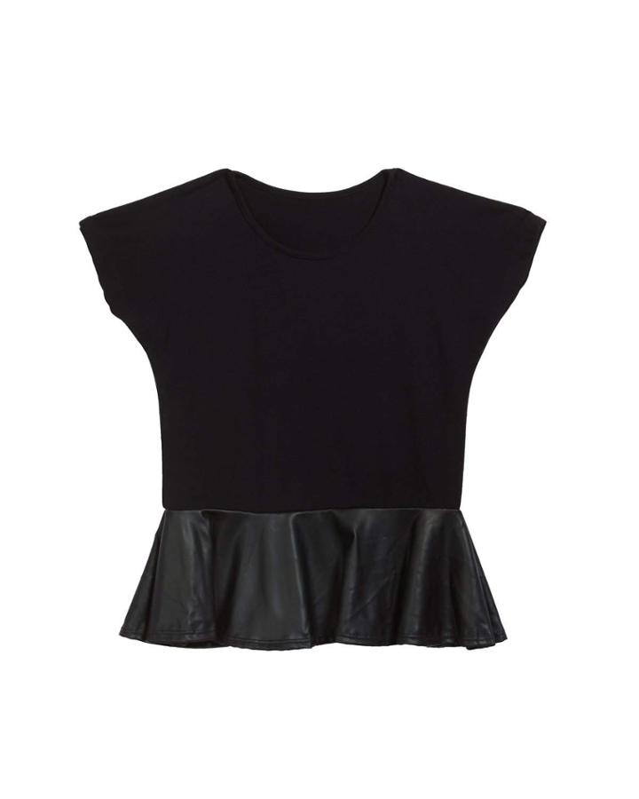 Girl's Faux Leather Peplum Top,