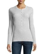 Long-sleeve Ribbed Henley Top, Pearl