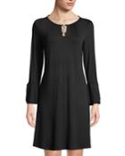 Scoop-neck Double Tulip-sleeve A-line Dress W/ Silvertone Ring Detail