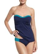 Deck Piping Peplum Tankini Swim Top, Blue/green