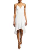 Wendy V-neck Spaghetti-strap Crepe High-low