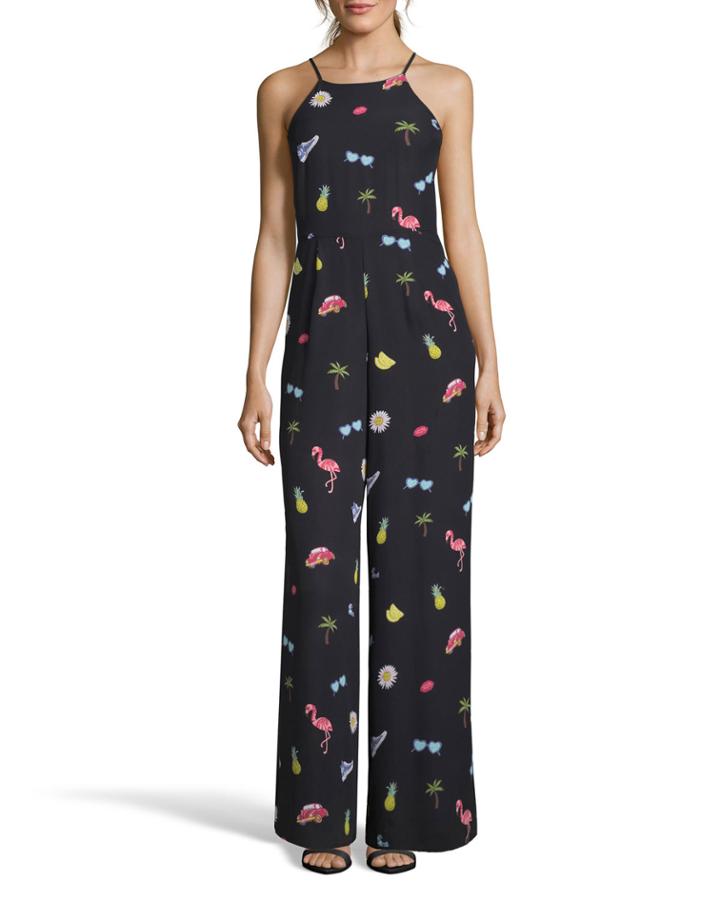 Summer-print High-neck Jumpsuit
