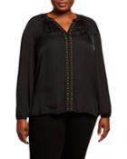 Rumple Stud Trim Long-sleeve Blouse