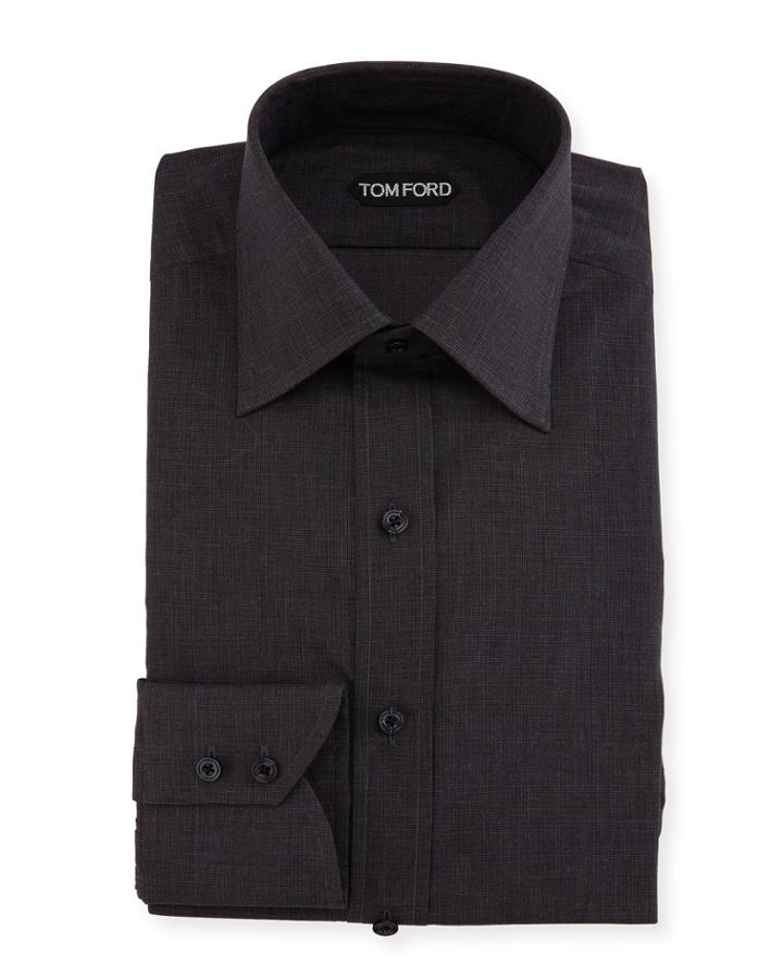 Slim-fit Tonal Check Dress Shirt, Charcoal