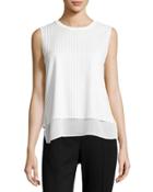 Sleeveless Mesh-overlay Blouse, Off White